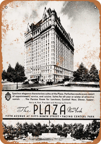 1936 The Plaza Hotel New York - Metal Sign