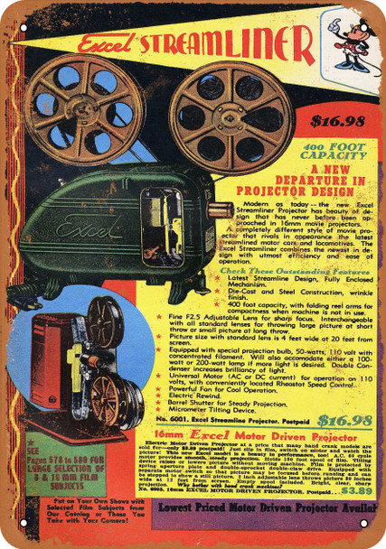 1940 Excel 16mm Movie Projectors - Metal Sign