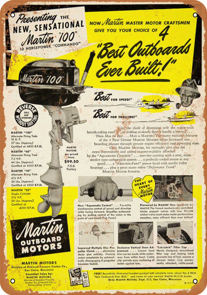 1950 Martin Outboard Boat Motors - Metal Sign