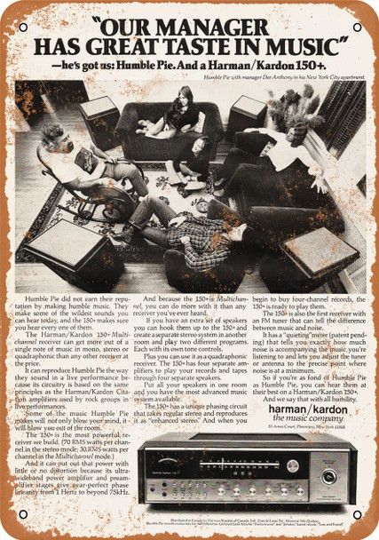 1972 Harmon/Kardon and Humble Pie - Metal Sign 1972 Harmon/Kardon and Humble Pie - Metal Sign