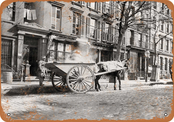 1896 Ash Cart in New York City - Metal Sign