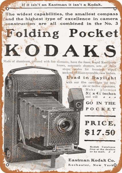 1900 Folding Pocket Kodak Cameras - Metal Sign