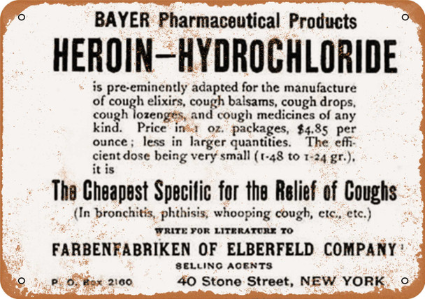 1901 Heroin Hydrochloride for Coughs - Metal Sign