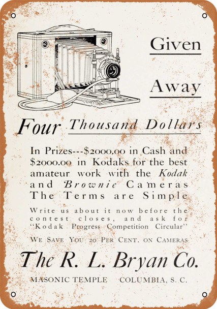 1902 Kodak Cameras Giveaway - Metal Sign