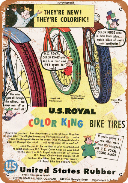 1956 US Rubber Colored Bike Tires - Metal Sign