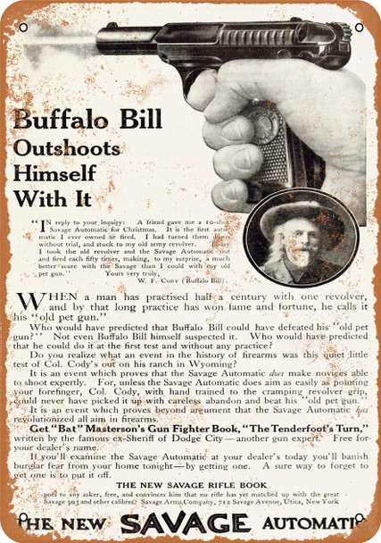 1910 Buffalo Bill for Savage Automatic Pistols - Metal Sign
