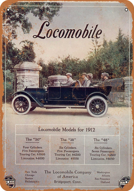 1912 Locomobile Motor Cars - Metal Sign