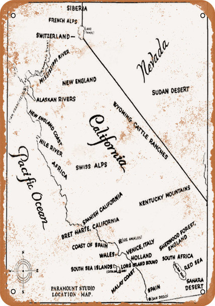 1927 Paramount Studios Location Map - Metal Sign