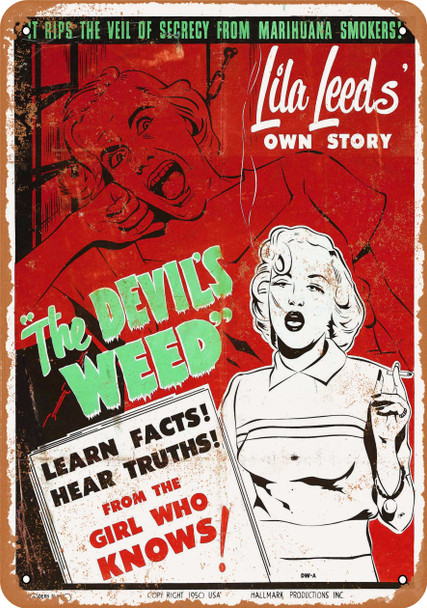 1950 The Devil's Weed Marijuana - Metal Sign