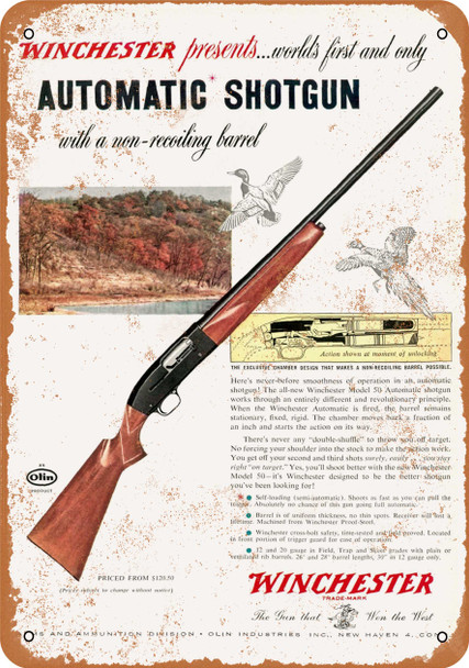 1954 Winchester World's First Automatic Shotgun - Metal Sign