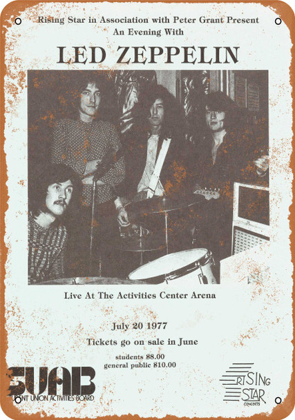 1977 Led Zeppelin at Arizona State University - Metal Sign 1977 Led Zeppelin at Arizona State University - Metal Sign