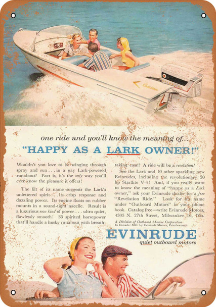 1958 Evinrude Outboard Boat Motors - Metal Sign