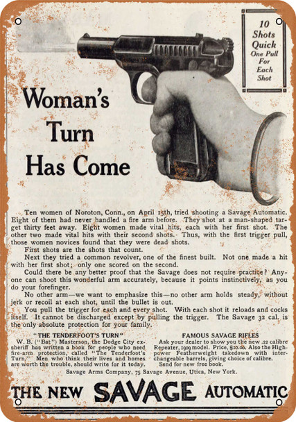 1910 Savage Automatic Pistols for Women - Metal Sign