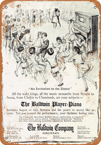 1910 Baldwin Player Pianos - Metal Sign