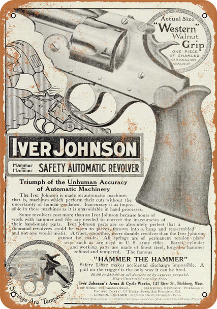 1910 Iver Johnson Safety Automatic Revolver - Metal Sign