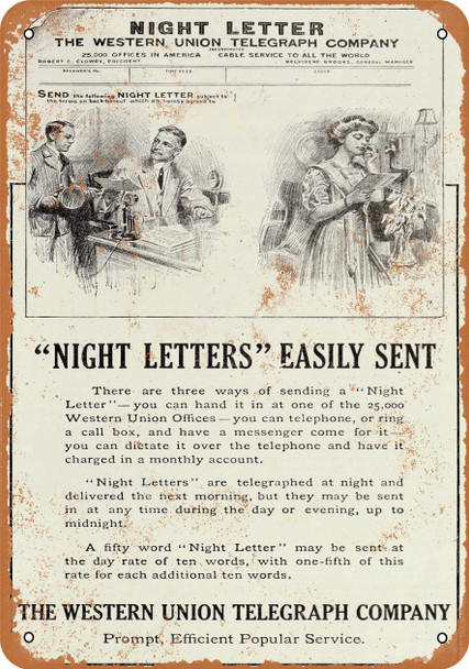 1910 Western Union Night Letters Easily Sent - Metal Sign