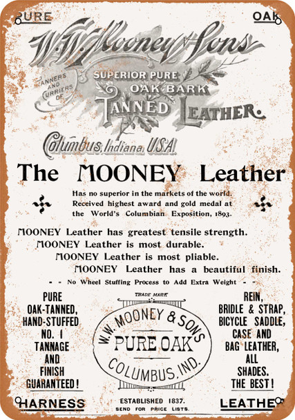 1896 Mooney Tanned Leather - Metal Sign