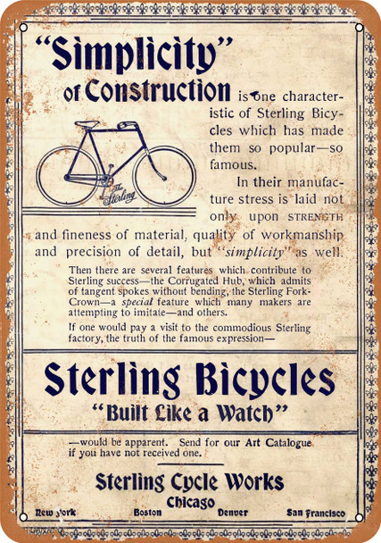 1896 Sterling Bicycles - Metal Sign