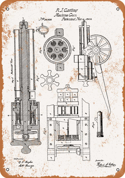 1862 Gatling Machine Gun Patent - Metal Sign