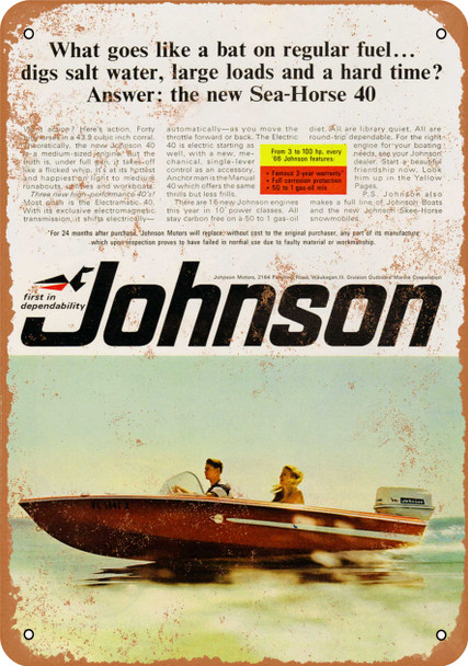 1966 Johnson Sea-Horse 40 Outboard Motors - Metal Sign