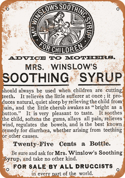 1895 Mrs. Winslow's Soothing Syrup for Children - Metal Sign