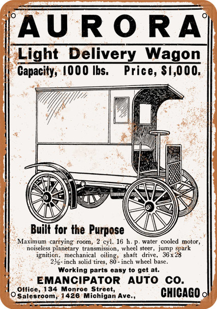 1909 Aurora Light Delivery Wagon - Metal Sign