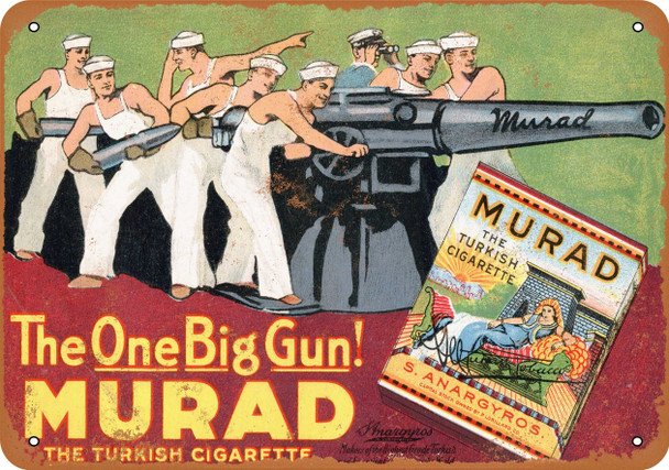 1917 Murad Turkish Cigarettes and a Big Gun - Metal Sign