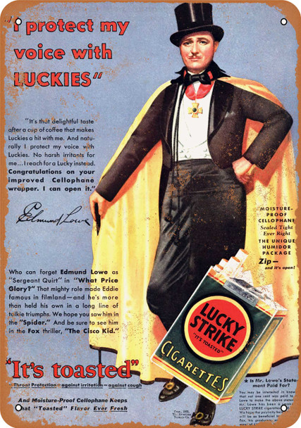 1931 Edmund Lowe for Lucky Strike Cigarettes - Metal Sign