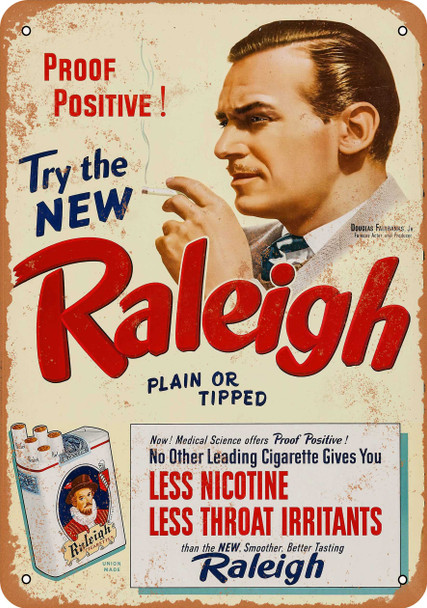1934 Raleigh Cigarettes - Metal Sign