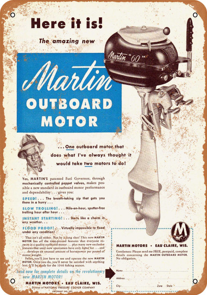 1946 Martin Boat Motors - Metal Sign