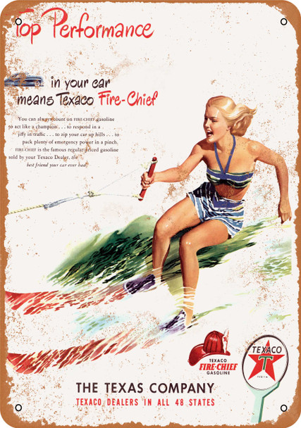 1948 Texaco Gas and Water Skiing - Metal Sign