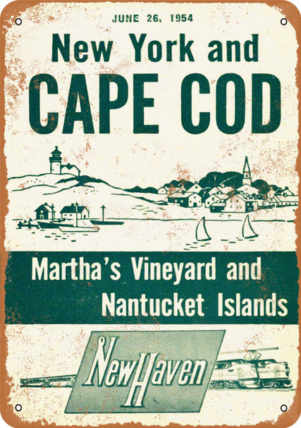 1954 New Haven Railroad New York and Cape Cod - Metal Sign
