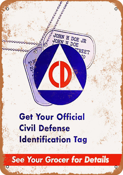 1955 Official Civil Defense Identification Tag - Metal Sign