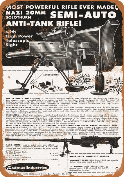 1958 Solothurn 20mm Anti-Tank Rifle by Mail - Metal Sign