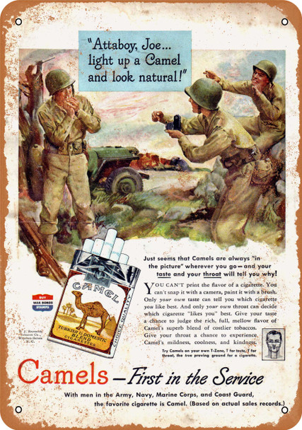 1943 Camel Cigarettes and Soldiers - Metal Sign