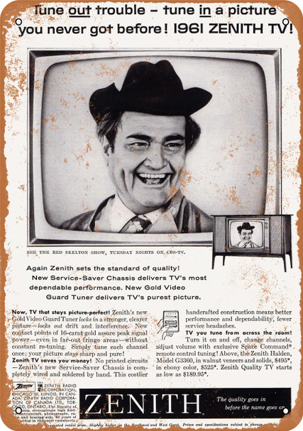 1961 Red Skelton for Zenith Televisions - Metal Sign