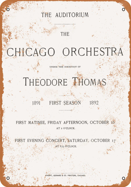 1891 Chicago Orchestra First Season - Metal Sign