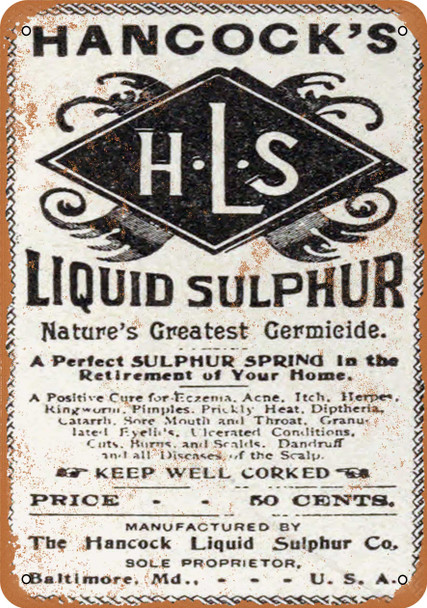 1911 Hancock's Liquid Sulphur for Health - Metal Sign