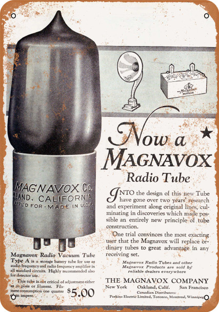 1924 Magnavox Radio Tubes - Metal Sign