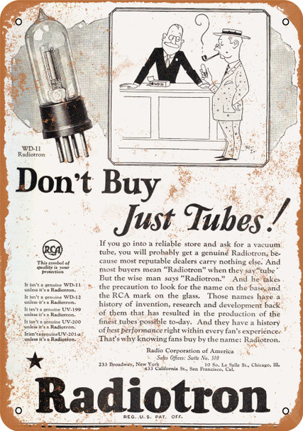 1924 RCA Radiotron Tubes - Metal Sign
