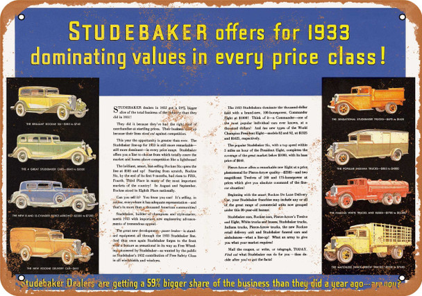 1933 Studebaker Cars and Trucks - Metal Sign