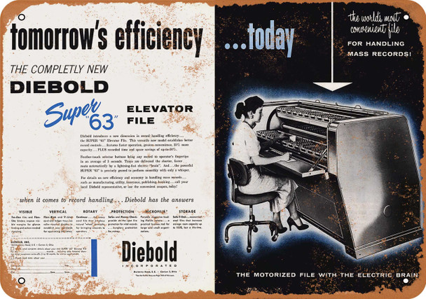 1957 Diebold Super 63 Elevator File - Metal Sign