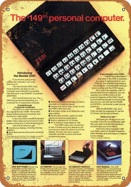 1982 Sinclair ZX81 Computer - Metal Sign