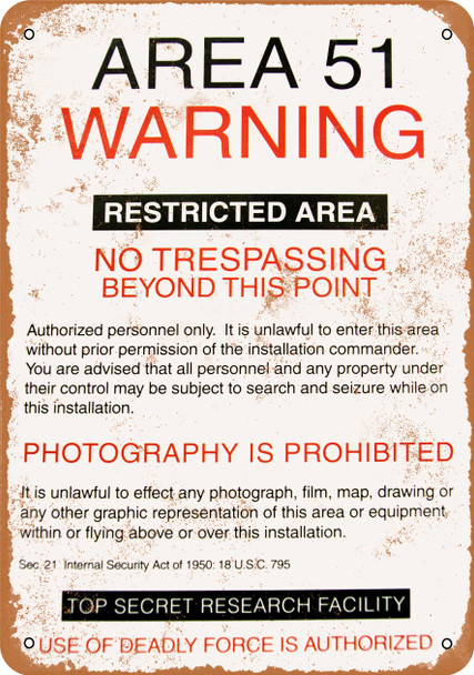 Area 51 Warning - Metal Sign