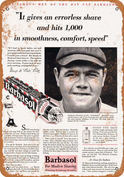 1929 Babe Ruth for Barbasol - Metal Sign