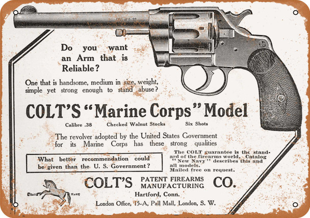 1905 Colt Marine Corps Model .38 Revolver - Metal Sign