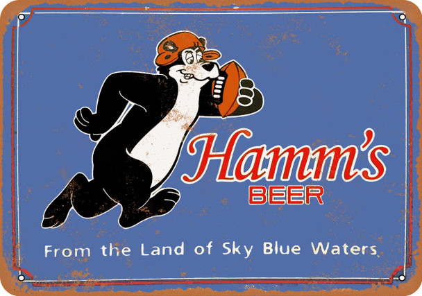 1951 Hamm's Beer Bear and Football - Metal Sign