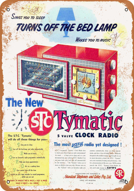 1955 Tymatic Clock Radio - Metal Sign