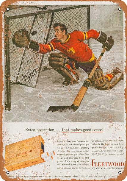 1943 Fleetwood Cigarettes Hockey - Metal Sign