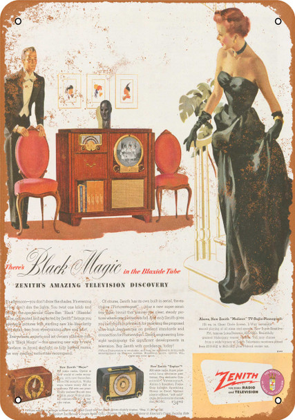 1950 Black Magic Zenith Television - Metal Sign